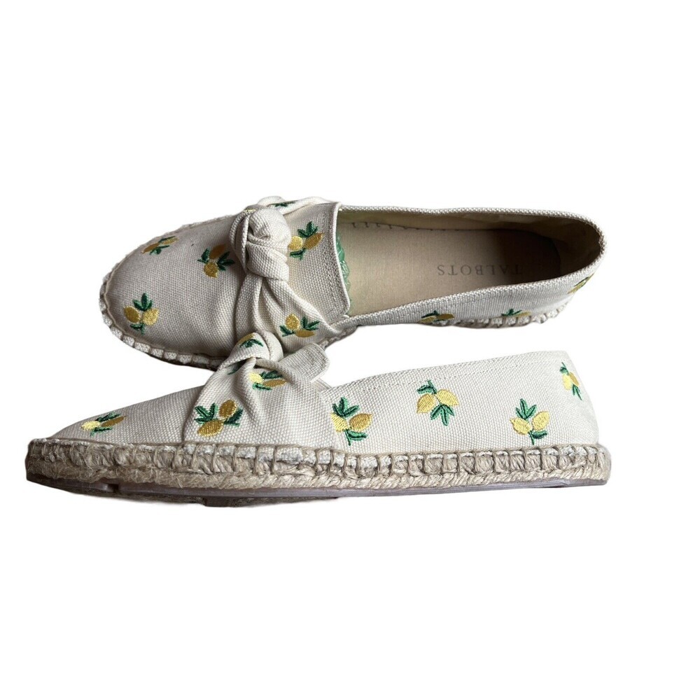 Talbots Izzy Lemon Embroidered Knotted Canvas Espadrille Flats Women’s Size 7M - Picture 6 of 12